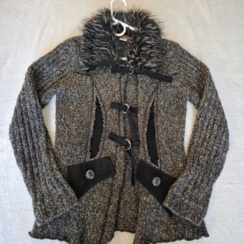 Vintage Y2K Identity‎ Club Sweater Faux Fur Wool Blend Sz Med
